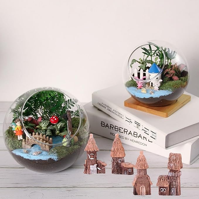 4 Pieces Miniature Tree House Set - Vintage Fairy Garden Decor, DIY House Ornaments for Micro Landscape, Home Decoration, Accessories for Fairy Garden Supplies, Outdoor & Desktop Decor