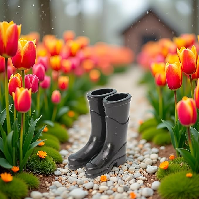 1Pair Black 1/12 Miniature Rubber Boots Dollhouse Garden Accessories, DIY Micro Scene Decor