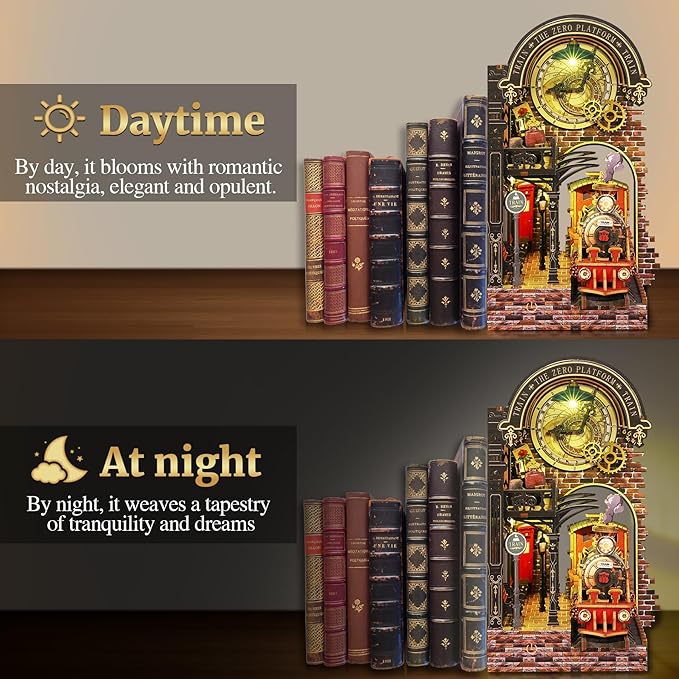 Book Nook Kit - CRIOLPO Book Nook Kits for Adults 3D Wooden Puzzles with LED Lights DIY Miniature Doll House Kit Gifts for Family Friends(Zero Point Platform)