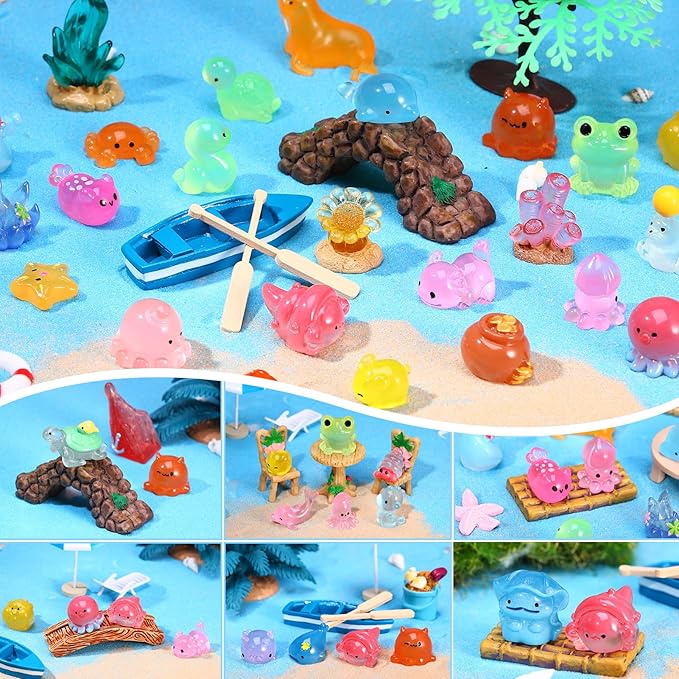 50 Pcs Mini Ocean Resin Animals Figures, Tiny Sea Animals Figurines Marine Miniature Resin Aquarium Ornaments Decorations for DIY Miniature Scenes Dollhouse Decor Fairy Garden Accessories