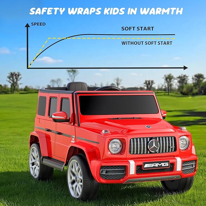 Licensed Mercedes Benz G63 Kids Electric Car, 12V 7Ah G wagon Ride on Car w/Safety High Window, Remote Control, 3 Speeds, Music Player, Horn & LED Lights for Toddlers (Red)