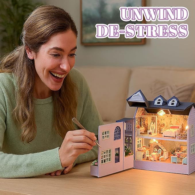 Kisoy Romantic and Cute Dollhouse Miniature DIY House Kit Creative Room Perfect DIY Gift for Friends, Lovers and Families (Happy House)