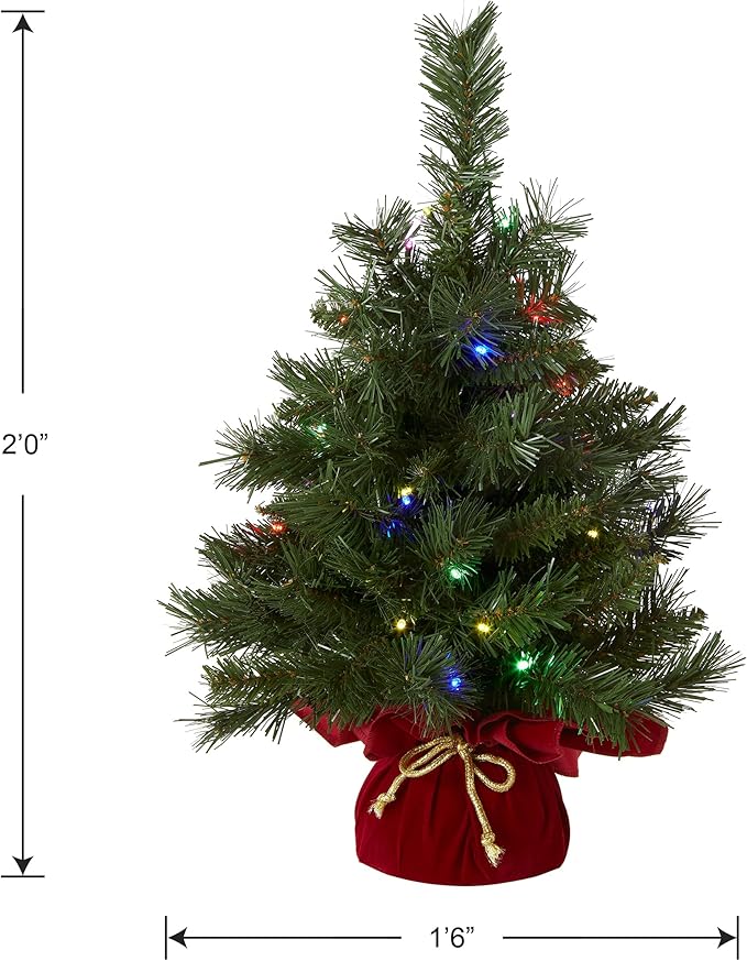 National Tree Company 24 in Pre-Lit Majestic Fir Artificial Christmas Tree, 35 Multicolor Lights, 71 Tips, Timer, Red Cloth Base, Green