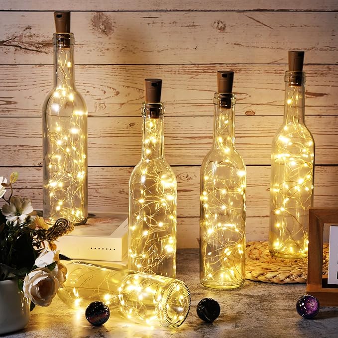 Rtteri 12 Sets Small Empty Wine Bottles with Cork Lights Centerpiece and 30 LED Battery Operated Cork Lights for Birthday Wedding Party Decoration(375 ml,Warm White)