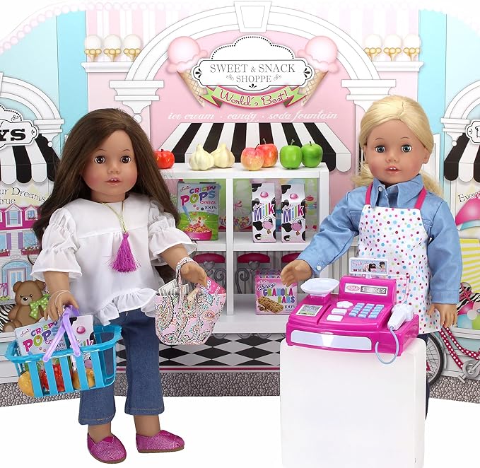Sophia's 14 Piece Grocery Basket, Produce and Food Set for 18'' Dolls, Multicolor
