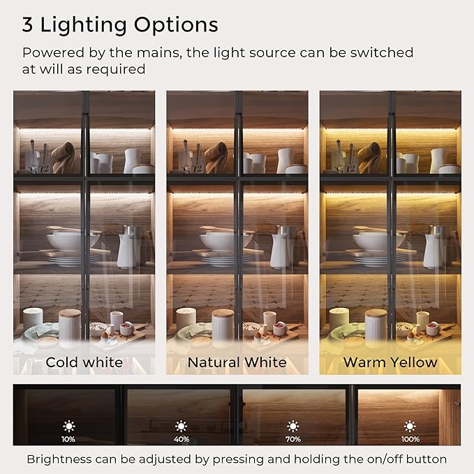 2-Piece Display Cabinet with Glass Doors and Lights, Large Modern Storage Cabinet with 5-Tier Shelves, Trophy Case for Collectibles Living for Room Home Office, Walnut (63" W)