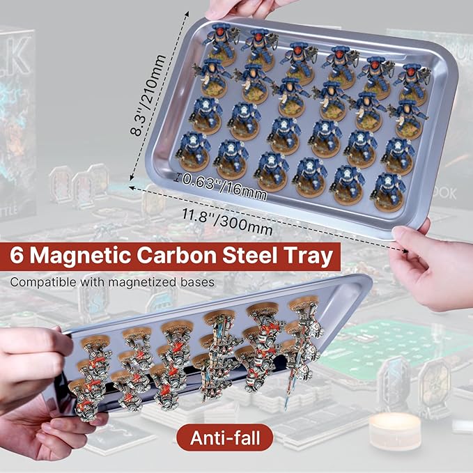 Miniature Display Case with 6 Removable Trays, Wooden Collectibles Storage Box with Clear Lid, Portable Miniatures Organizer for Tabletop Figurines & Models (Reddish Brown)