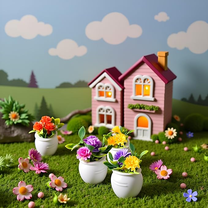 5 Pcs Colorful Miniature Dollhouse Flowers Mini Faux Potted Flowers Tiny Fairy Garden Flowers Doll House Garden Plants Mini Artificial Flower Plants Small Fake Plants