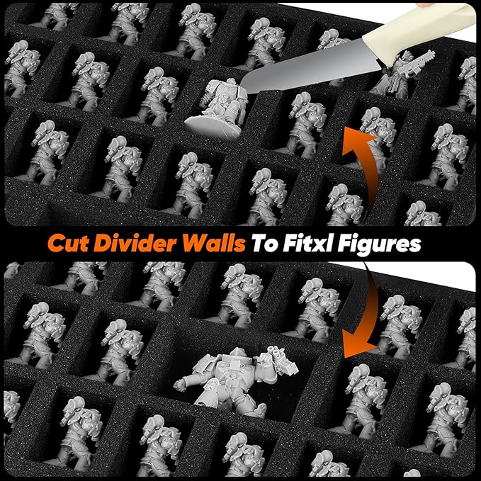 Miniature Storage Carrying Figure Case - 50 Slot Figurine Minature Carrying Case with 2 Foam Layer for Miniatures Compatible with 40k, DND & More (Transparent)