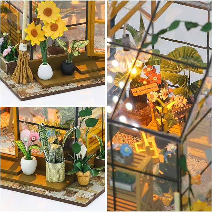 GuDoQi DIY Miniature Dollhouse Kit, Tiny House kit with Furniture, Miniature House Kit 1:24 Scale, Handmade Gift for Birthday Easter Day, Sunshine Flower House