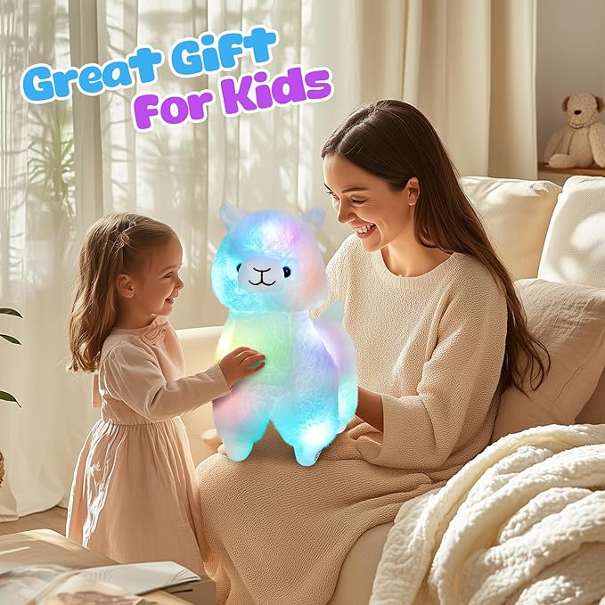 BSTAOFY 13.5'' Light up Alpaca Stuffed Animals LED White Llama Soft Plush Toy with Colorful Night Lights Glow Bedtime Pal Gift for Toddler Kids on Birthday Holiday