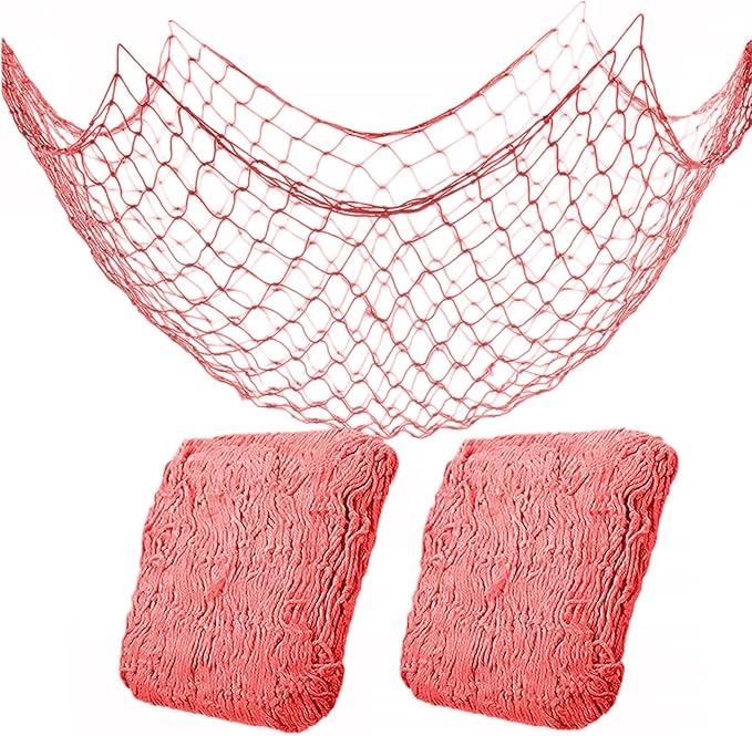 2 Pack Fish Net Decorations for Party,Natural Cotton Hawaiian Party Fishing Net Decorative, Nautical Themed Cotton Fishnet Under The Sea Pirate Ocean Beach Decor