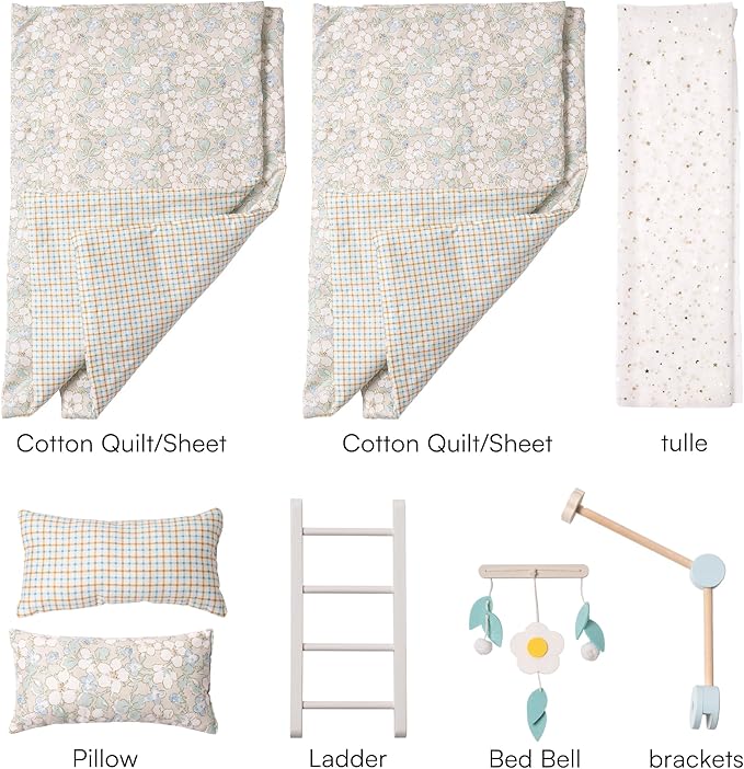 ROBOTIME Baby Doll Bunk Beds, Wooden Doll Cribs for 18 inch Dolls Furniture, Stackable Doll Bed Fits American Girl Doll (Blue, 2 Pcs Beds)