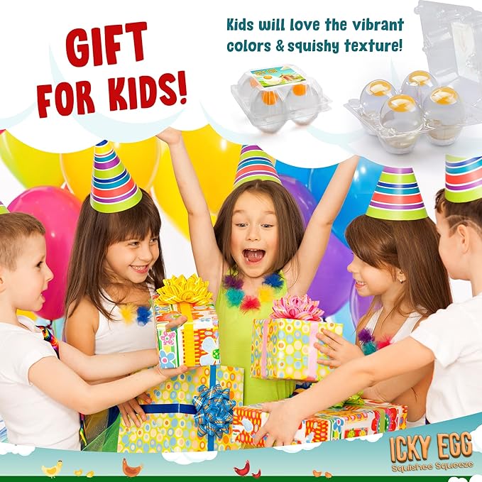 Squishy Ball Eggs Clear Egg Yolk Fun Squeeze Toys Stress Toys for Kids Easter Basket Fillers Squishy Funky Eggs Birthday Party Favors Pack of 4 Squishy Eggs