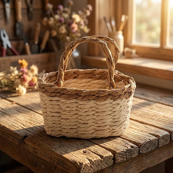 Totority Miniature Woven Basket for Dollhouse Realistic Handheld Prop for Home Decor Crafts and Photography Mini House Supplies Color