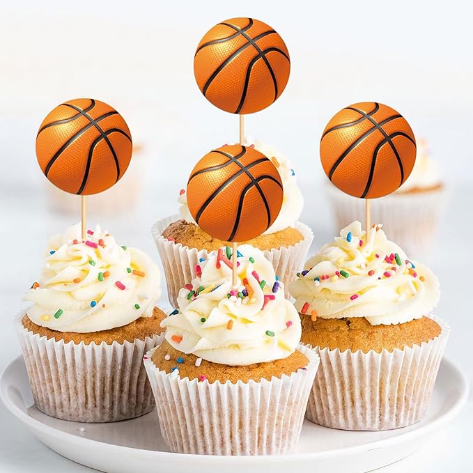 Ercadio 24 Pack Double Sided Basketball Cupcake Toppers Star Sports Ball Cupcake Picks Baby Shower Basketball Sports Players Theme Birthday Party Cake Decorations Supplies
