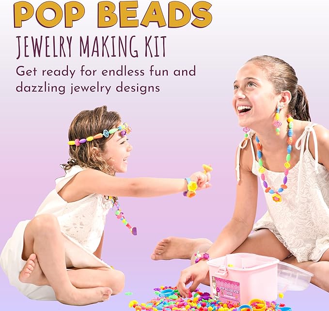 Orian Pop Beads Jewelry Kit for Girls – 550+ Colorful Snap Beads to Create Bracelets, Necklaces & Rings, Fun DIY Set with Unicorn Gift Bag, Ages 3+
