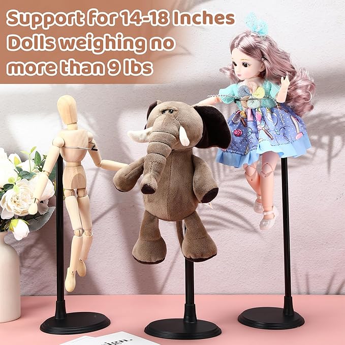 Yaocom 12 Pcs Adjustable Doll Stand Display Holder for 14 to 18 Inches Action Figure Stands with Expandable Waist Wire Bracket Support Dolls Display Rack for Home Shop Birthday Party(Black)