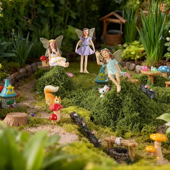 101 Pcs Resin Miniatures Figures Fairy Garden Kit, Fairy Garden Accessories Outdoor for DIY Dollhouse Micro Landscape