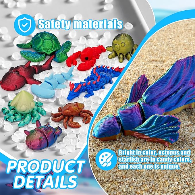 26Pcs 3D Printed Ocean Animals Set, Mini Animals 3D Printed Toys, Ocean Animal Figurines Toys, Fidget Articulated Flexible Toy for Party Favors Birthday Gifts Office Desktop Christmas Decoration