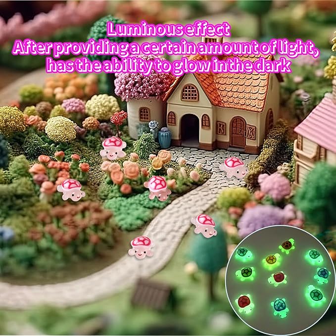 50pcs Luminous Mini Resin Turtles, Resin Animals, Mini Turtles, Marine Craft Decoration, Suitable for Decoration of Gardens, Parties, Miniature Landscapes (Baby Pink)