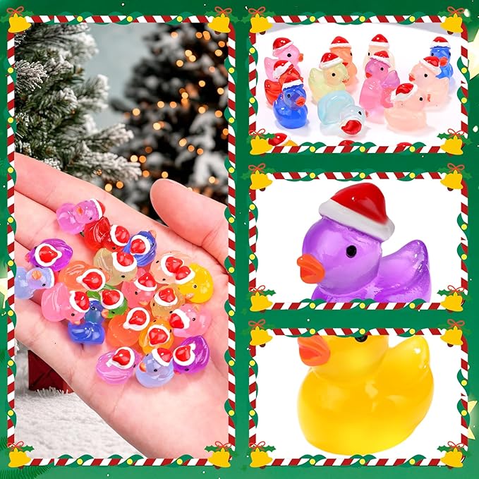 120Pcs Luminous Christmas Mini Resin Duck 14 Colors Glow in The Dark Small Duck Figurines for Miniature Christmas Decor Aquarium Ornament Dollhouse Decoration DIY Slime Craft Kit Birthday Party Favors