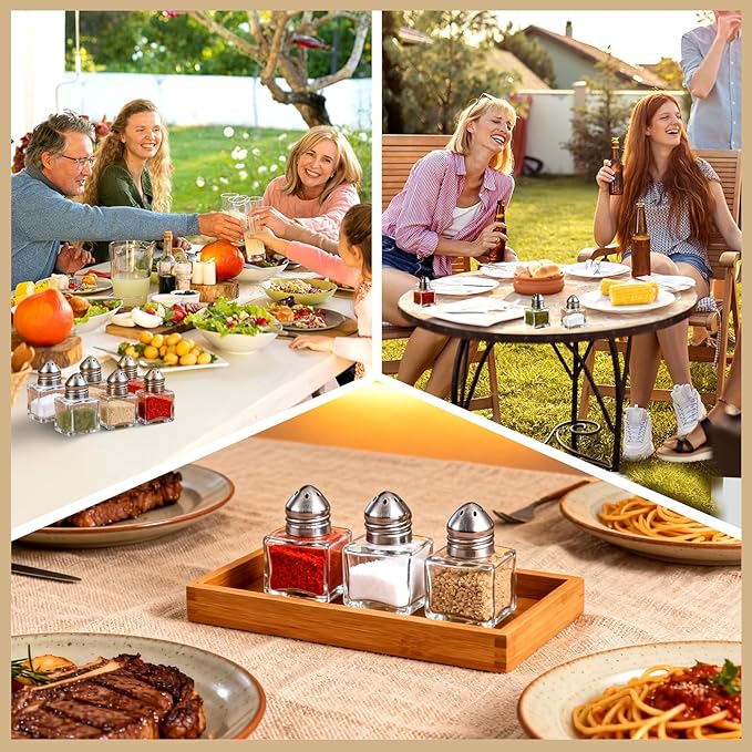 24 Pack Mini Salt and Pepper Shakers, 0.5 oz Glass Cube Shape Spice Shaker with Funnel, Seasoning Jars for Wedding Party Restaurant Home Kitchen (Silver)