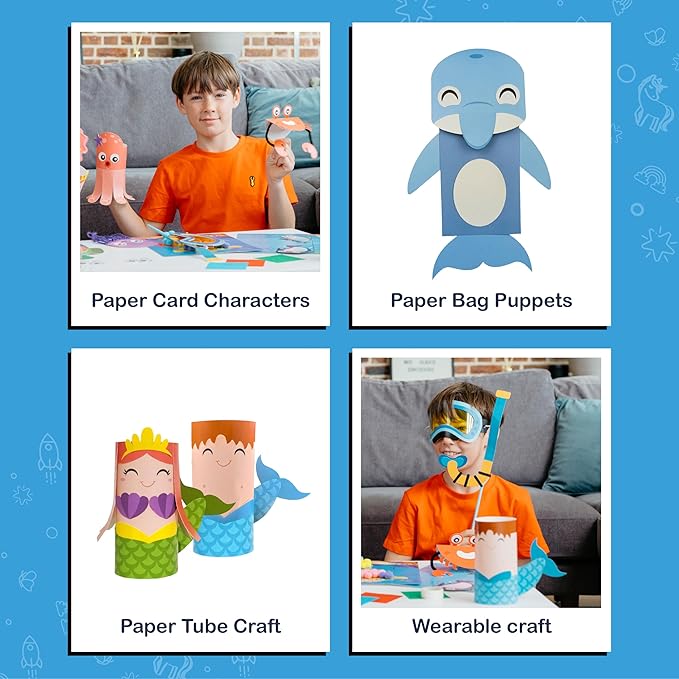 Craftikit® 20 Under The Sea Arts & Crafts Kits for Kids – Mermaid & Sea Animal Paper Crafts for Girls & Boys Ages 4-10 – Preschool Art Supplies & Toddler Craft Set