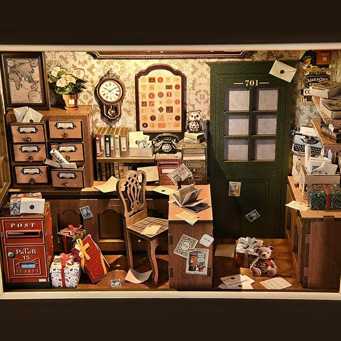 Book Nook Kit-3D Wooden Puzzle with LED Switch Control & Wall-Mountable Frame,DIY Miniature House for Beginners,Bookshelf/Tabletop/Wall Decor for Craft Lovers,Dollhouse Gift,Mail Gift Cottage