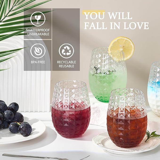 Lueumxc 20 Pack Plastic Wine Glasses, 16Oz Disposable Wine Glasses Unbreakable Clear Plastic Cocktail Glasses Recyclable Shatterproof Reusable Wine Cups (16oz-20pack)
