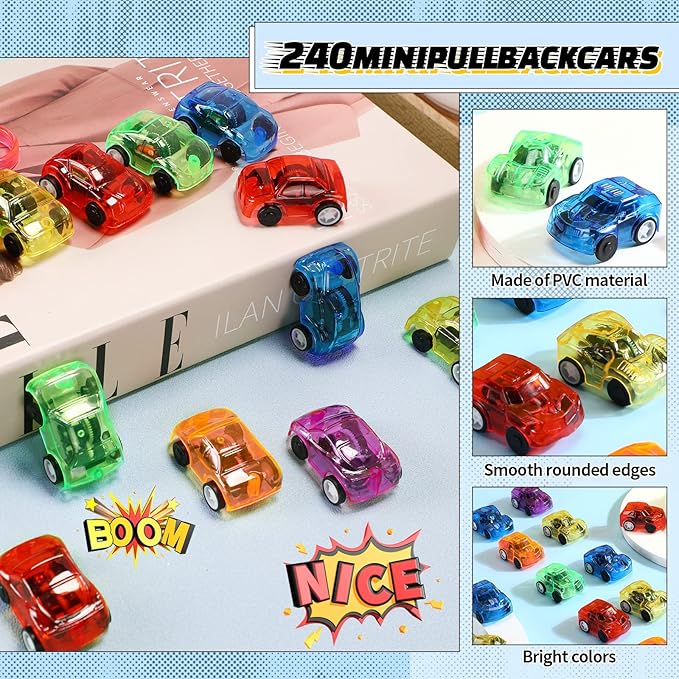 Jerify 240 Pack Pull Back Cars Bulk Mini Car Assorted Colorful Cars Party Favor Pinatas Fillers Small Vehicles for Party Favors Holiday Goodie Bag Stuffers Teacher Treasure Prize