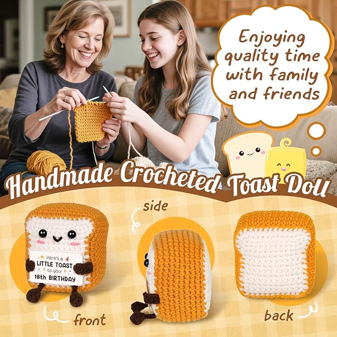 Glydein A Little Toast to Your 18th Birthday - Mini Handmade Crochet Toast Gifts for 18 Year Old Girl Boy, Funny 18th Birthday Gifts for Girls Boys Daughter Son Sister Friend, Adult Handmade Crochet