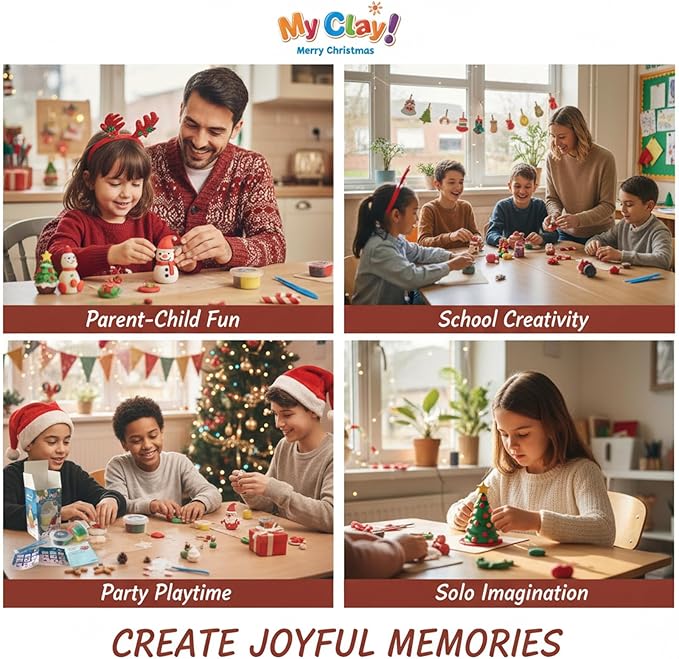 Air Dry Clay for Kids, 4 Christmas Mini Modeling Clay Sets, DIY Snowman Model Magic Clay Kit with Tools & Tutorials, Christmas Stocking Stuffers for Kids, Creatible Art Crafts Toys Gifts Xmas Gift