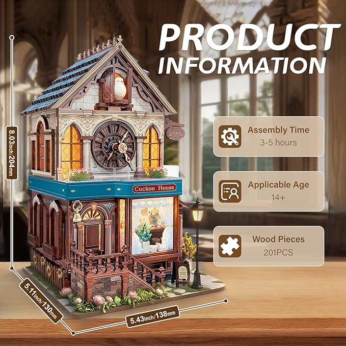 Book Nook Kit for Adults and Teens, DIY Miniature House Kit with Led Light, 3D Wooden Puzzles for Adults, Wood Gifts for Family and Friends(Cuckoo House)
