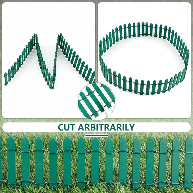 Mini Fairy Garden Fence, 35.5x2 Inch Cuttable Small Wood Picket Fence, DIY Miniature Accessories Decoration for Dollhouse, Crafts, Vegetable Platter, Cake(Dark Green)