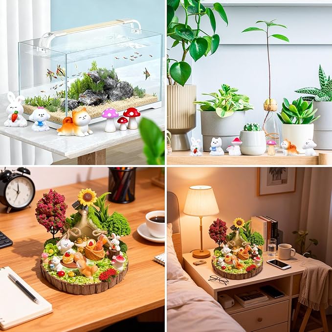 50 Pcs Fairy Garden Accessories Outdoor Kit, Mini Resin Animals Miniature Garden Figurines Set, Micro Landscape Ornaments Kit, Fake Diorama Trees for DIY Craft Succulent Decor