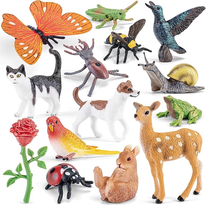 Realistic Animal Figurines Set,14PCS Assorted Insects, Birds, Mammals & Reptiles Figures for Kids Nature Exploration, Science Educational Toys, Desktop Decor, Learning Toy, Sensory Toys