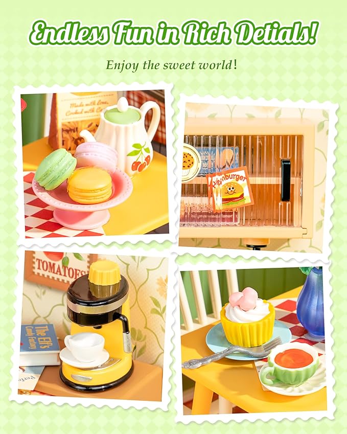 ROBOTIME Super Creator Kits, Miniature House Kit, DIY Plastic House Building Toy Set, Tiny Dining Making Kit Model Craft Hobby Unique Gift (Floral Dining Room)