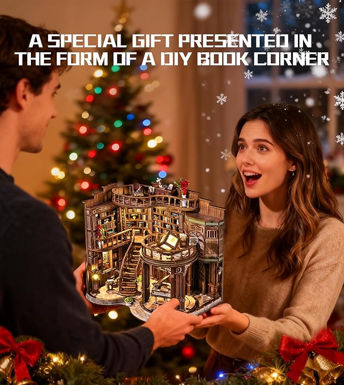 Spilay DIY Book Nook Kits for Adults,Dreamy Book Hall Book Nook Kit with LED Light,3D Wooden Puzzle DIY Miniature Dollhouse Kit,Creative Bookshelf Decor&Unique Gift for Teens&Book Lovers