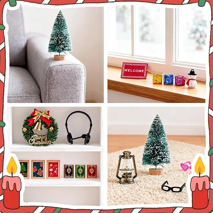 77 PCS Doll House Christmas Set Dollhouse Accessories Miniature Figurines Mini Santa Snowman Books String Lights Fence Ducks Yard Gift Box Decor for Pretend Toys DIY Festival Party Fairy Garden