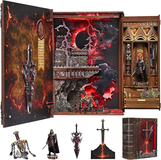 MiniCity Magic Book Nook Building Set with Lights, DIY Booknook Building Model Kit for Home Bookshelf Decor, Miniature House Building for Adults Teens (The Sword of Fire)
