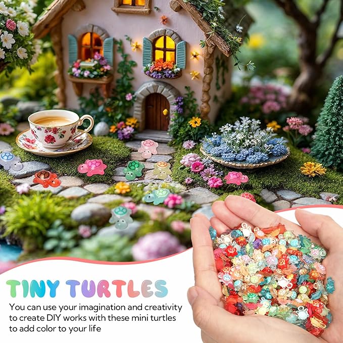500 Pcs Luminous Mini Resin Turtles Tiny Turtles for Crafts Miniatures Mini Resin Animals Miniatures for Crafts Fairy Garden Dollhouse Micro Landscaping Decoration Style 2