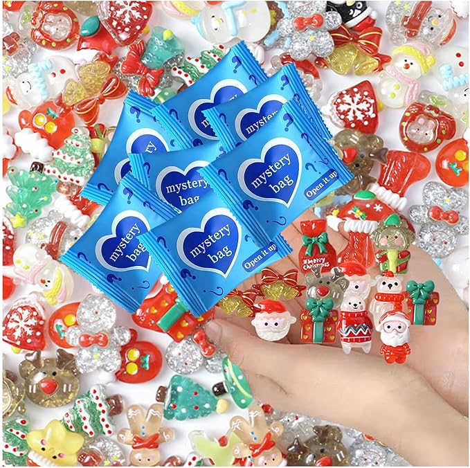 Christmas Glow in The Dark Resin Figures Mini Blind Bags, Individually Wrapped Blind Bag Tiny Xmas Figurines, Collectible Mini Resin Decorations for Christmas Crafts, DIY Decor