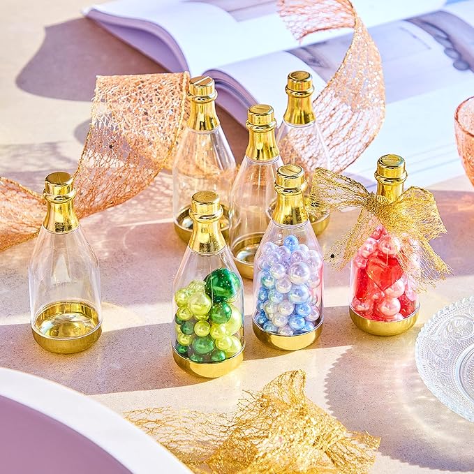 Cunhill 54 Pieces Champagne Candy Bottles Bridal Shower Favors Mini Bottle for Baby Shower Bulk Small Plastic Wine Alcohol Containers for Wedding Birthday Party(Gold)