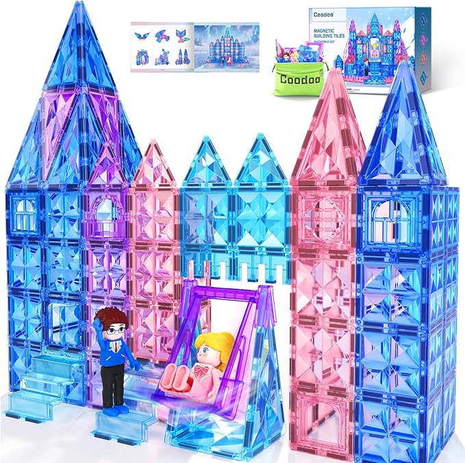 Coodoo Diamond Magnetic Tiles & Building Blocks — Princess Toys for Girls & Boys, Toddler Girl Gifts, 3 4 5 6 Year Old Gifts, Toys for Ages 3-8, 3 Year Old Birthday & Xmas Present