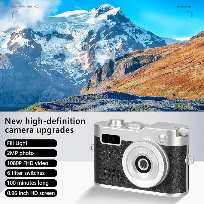 Mini Keychain Camera, FHD 1080p Mini Digital Camera with 32GB SD Card, 0.96" HD Display, 100 Mins Battery Life for Travel Recording Birthday Gifts (Vintage, Dark)