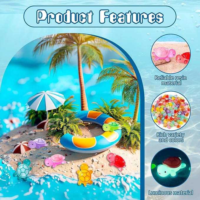 100PCS Mini Resin Turtles, Small Colorful Turtle Figurines Bulk Set, Tiny Resin Animals for Ocean Theme Party Decor, DIY Crafts, Cake Toppers, Fairy Garden Accessories (10 Vibrant Colors)