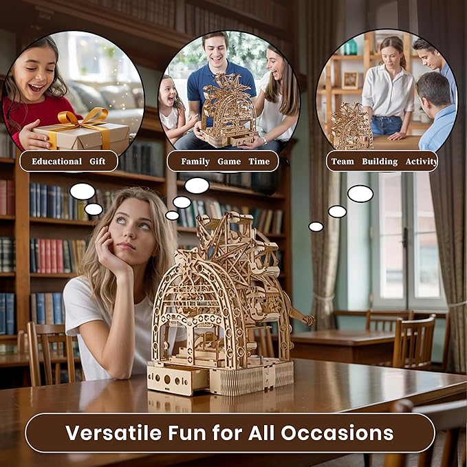 3D Wooden Puzzles for Adults: 3D Puzzle Light-Up Ferris Wheel with Music Box - 222psc Wooden Puzzles Model Building Kits Fun Gifts for Adult with Storage Box - Hobbies for Men Women（Large）