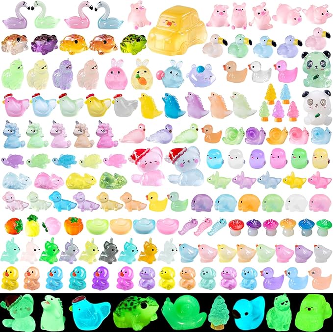 150 Pcs Luminous Mini Resin Animal Figurines Glow in The Dark Miniature Figures Variety Pack to Hide for Potted Plants Micro Landscape Garden Aquariums