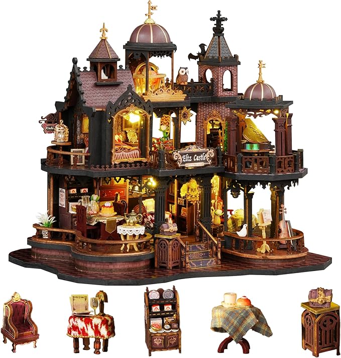 DIY Miniature House Kit - 3D Wooden Puzzle Miniature Kit with LED Light - Tiny Model Mini House Building Kit for Adults Teens, Creative Gift Book Nook DIY Adults Craft Kits, Home Decor